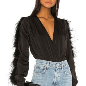 REVOLVE, NBD RAJAH BLACK FEATHER BODYSUIT